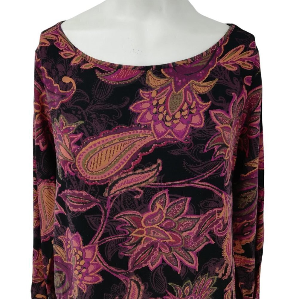 J.Jill Wearever Collection Paisley Blouse Size M Stretch 3/4 Sleeve Knit Orange - Picture 2 of 12